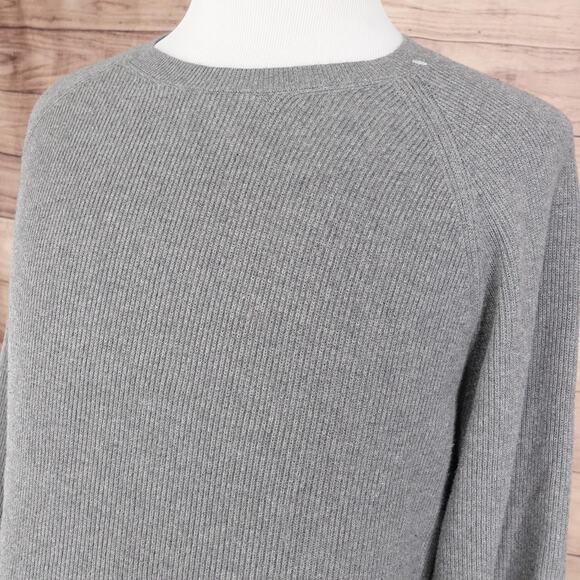 Jos A Bank 1905 Sweater Mens 2XL Gray Cotton Ribbed Crewneck Raglan Elbow Patch - Picture 2 of 8